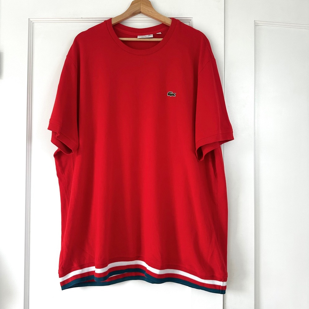 Lacoste Mens Red Pique T-Shirt Striped Hem Made in France 4XL TH4318